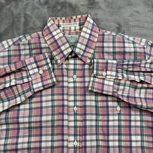 Gitman Bros Vintage Shirt Mens Large Pink Plaid 100% Cotton Made USA Button Down